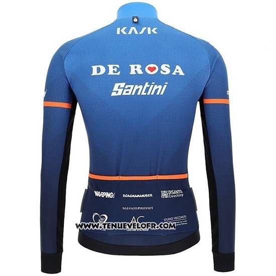 2019 Maillot Ciclismo Casteli DE Rose Bleu Manches Longues et Cuissard
